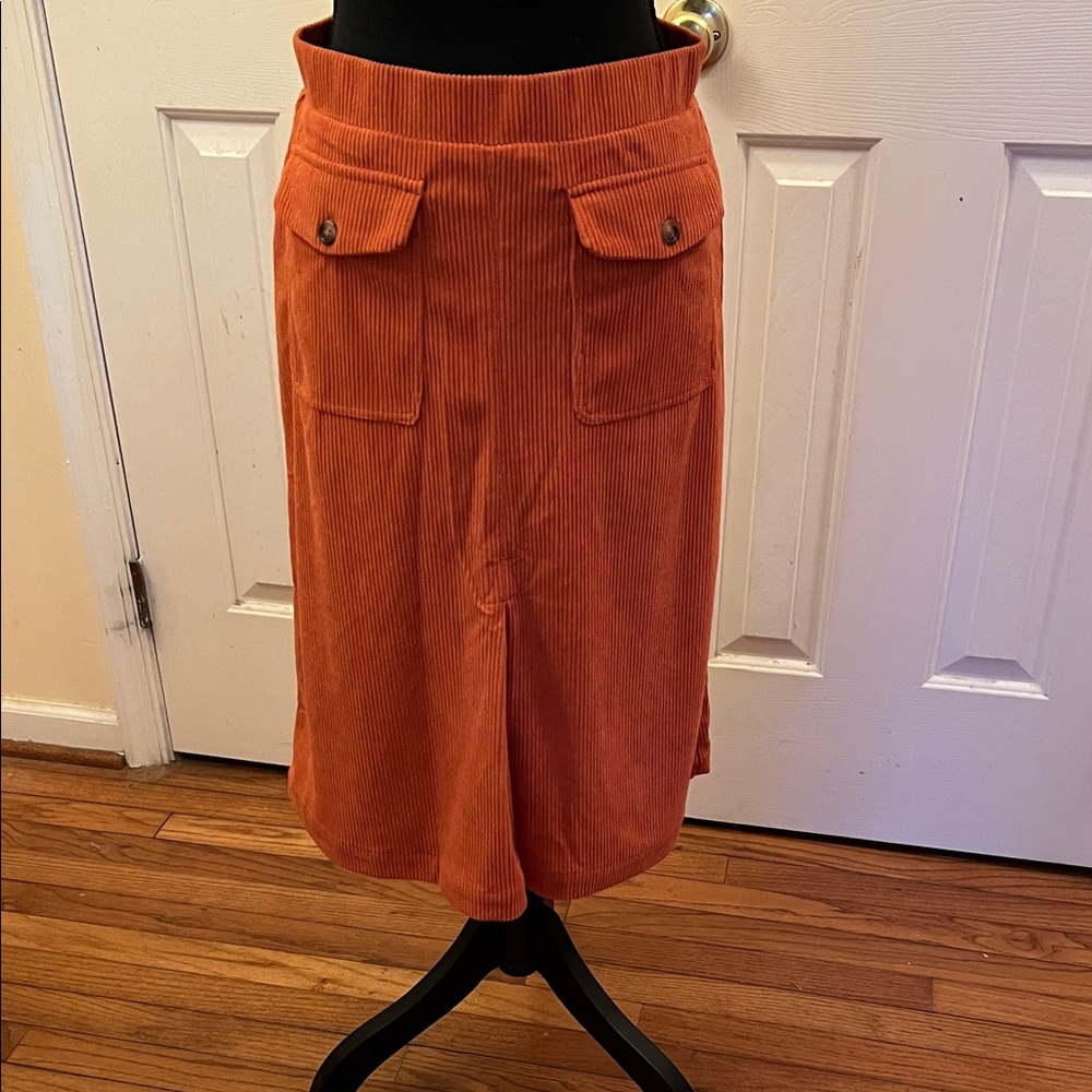 NWT HALARA Women's Orange Corduroy Midi Skirt (S)